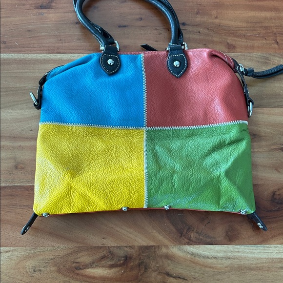 Multicolored Patchwork High Quality Pebbled Leather Purse - Picture 17 of 17